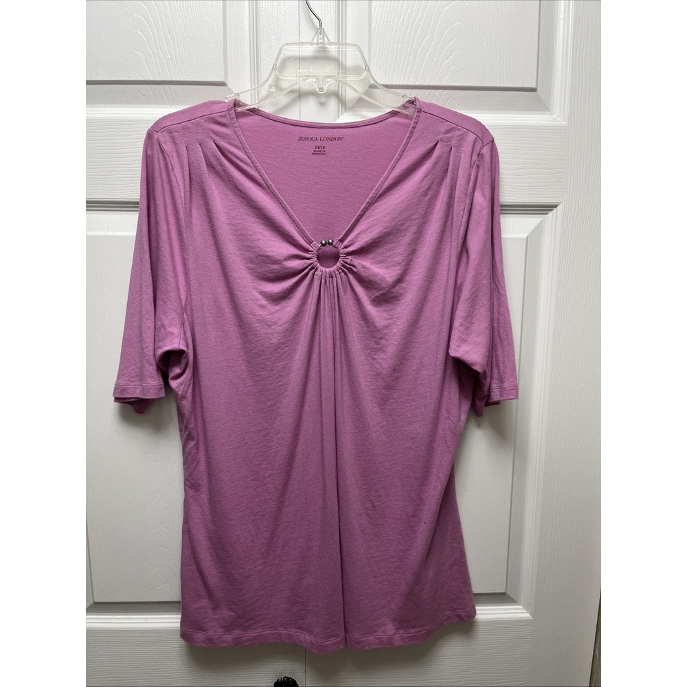 Jessica London  Plus Size 14/16 T-Shirt Purple Short Sleeves  With Ring Hole‎